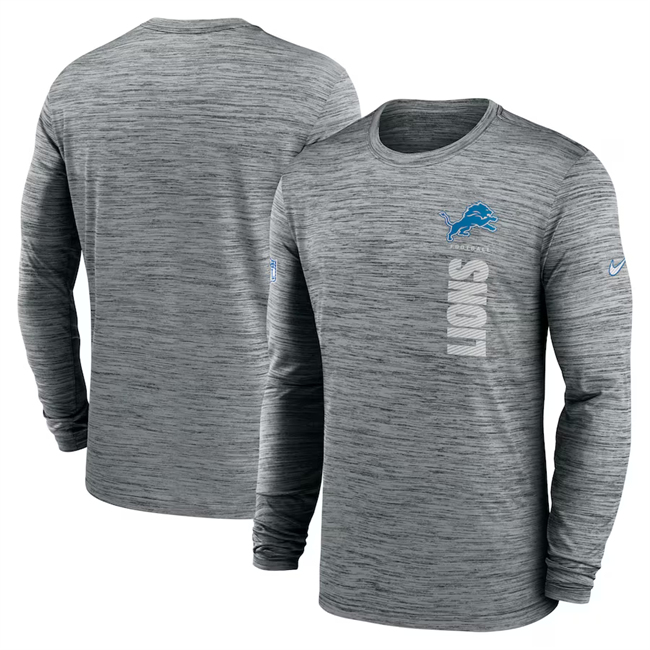 Men's Detroit Lions Gray 2024 Sideline Team Velocity Performance Long Sleeve T-Shirt